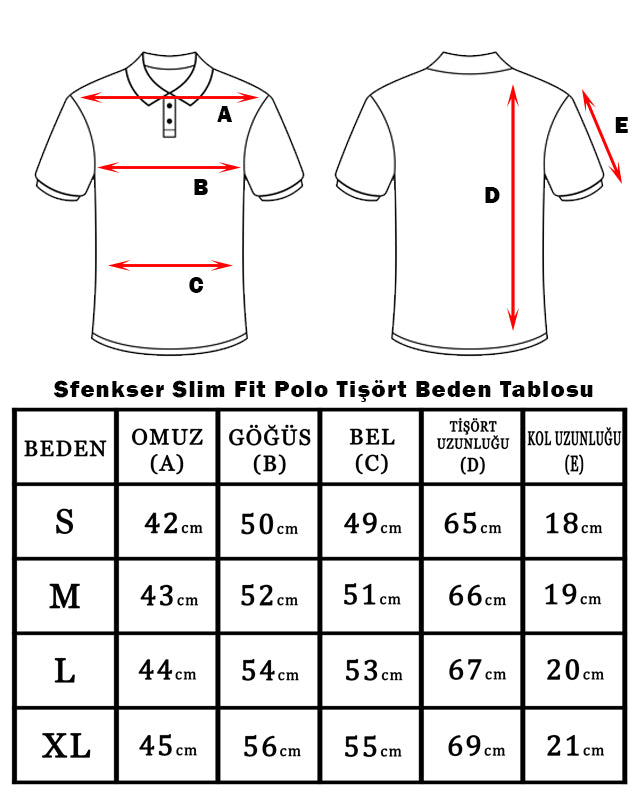 Size chart for Erkek Slim Fit Siyah Polo Tişört – %100 Pamuk, Şık ve Rahat