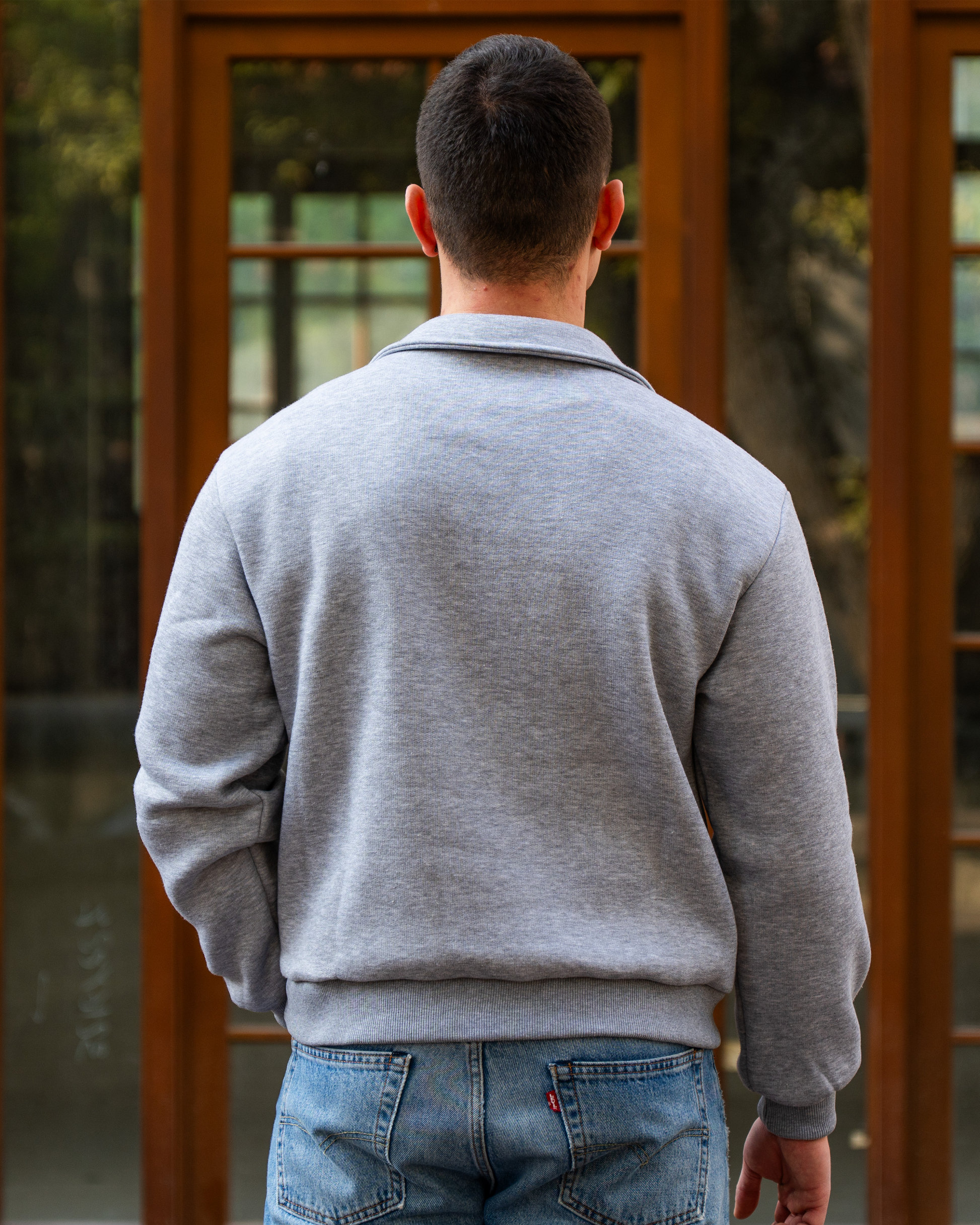 Erkek Boxy Fit Yarım Fermuarlı Gri Sweatshirt