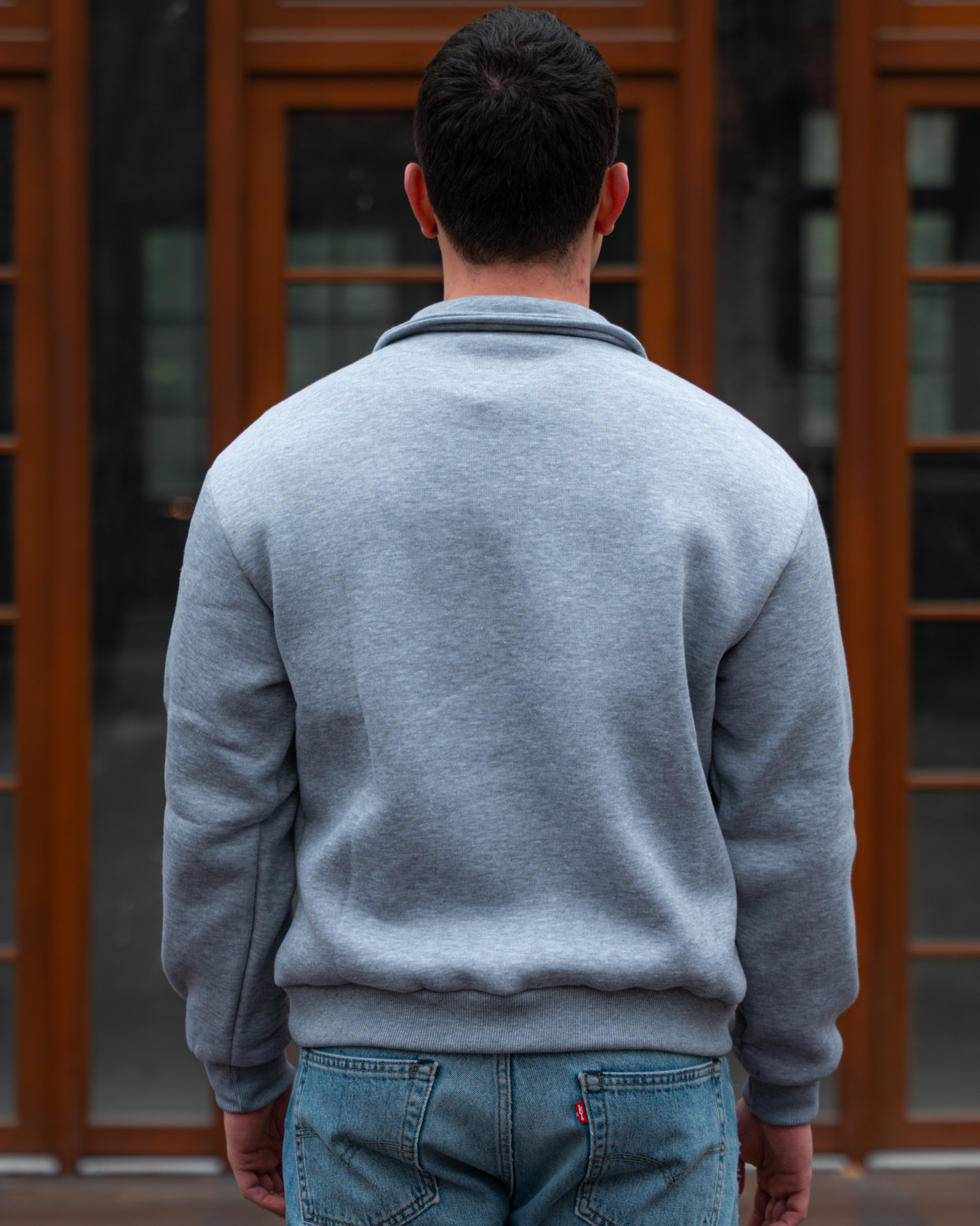 Erkek Boxy Fit Yarım Fermuarlı Gri Sweatshirt