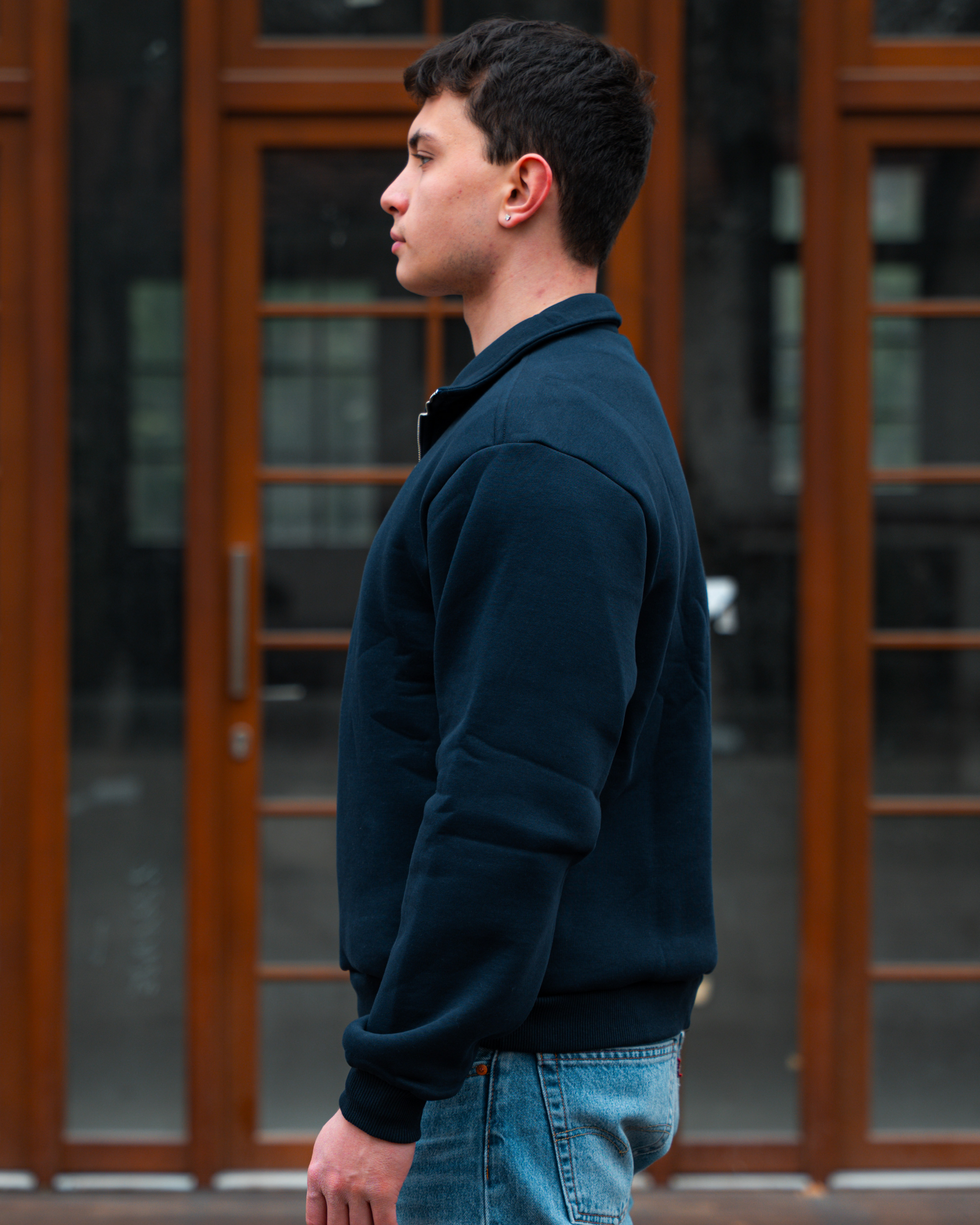 Erkek Boxy Fit Yarım Fermuarlı Lacivert Sweatshirt