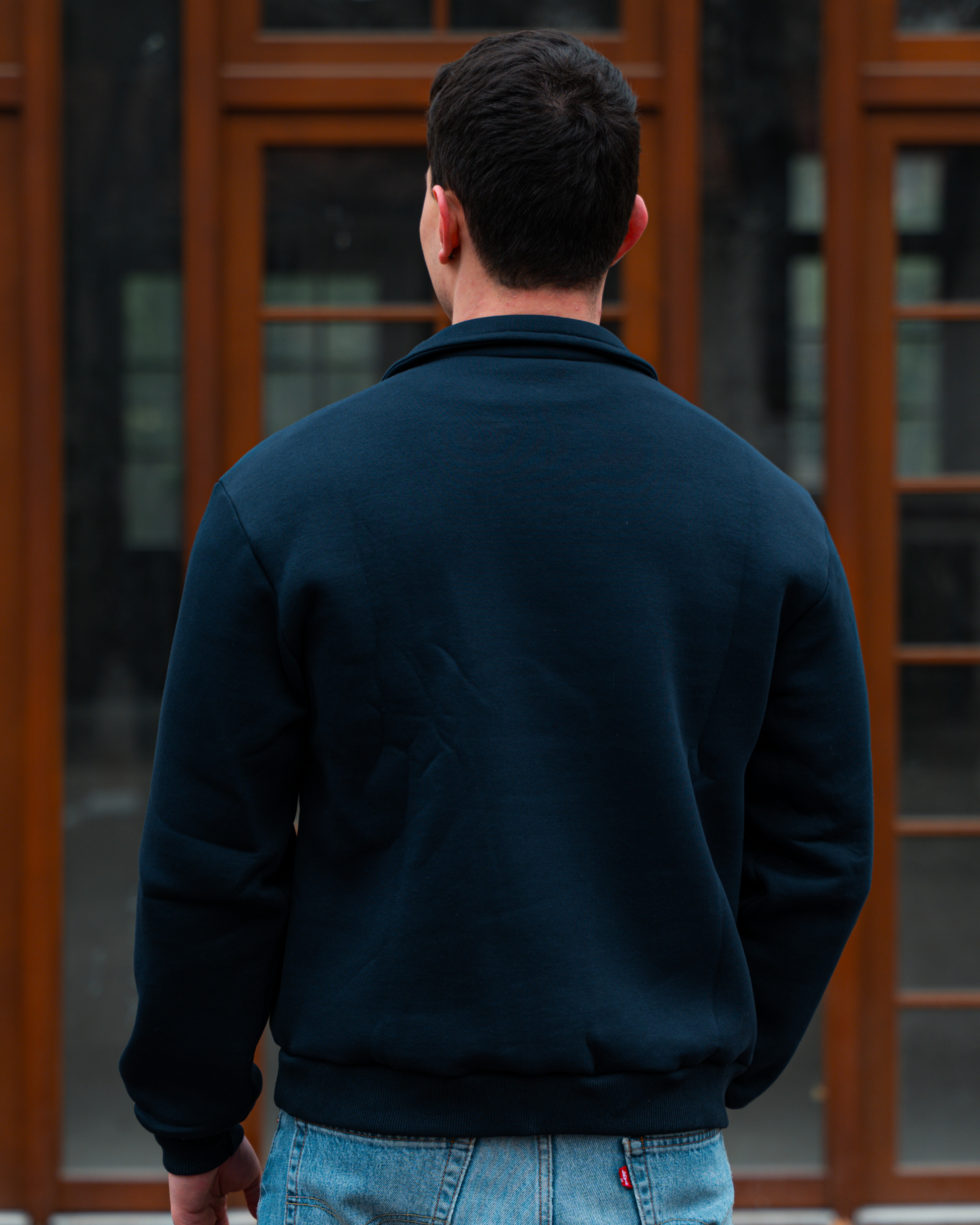 Erkek Boxy Fit Yarım Fermuarlı Lacivert Sweatshirt