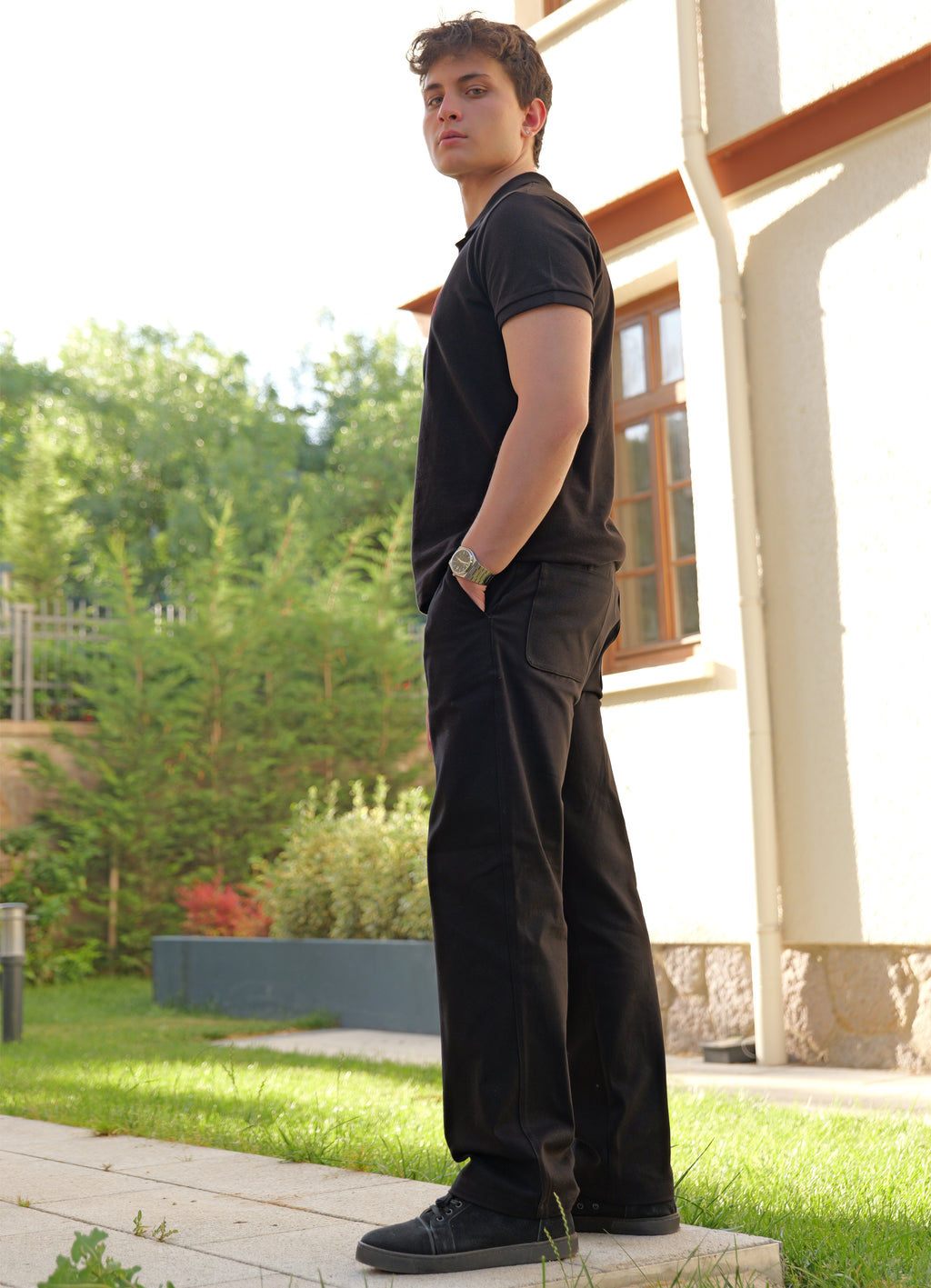 Erkek Relax Fit Siyah Pamuklu Pantolon | 40.000 Nakış Vuruşu