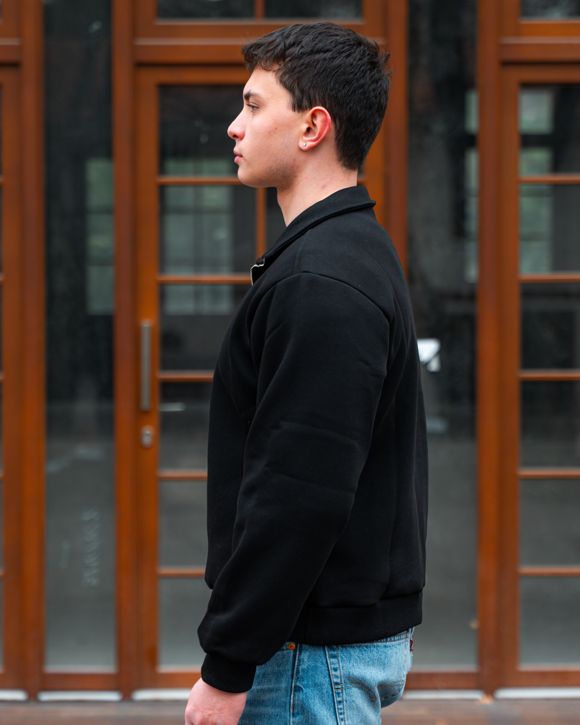 Erkek Boxy Fit Yarım Fermuarlı Siyah Sweatshirt