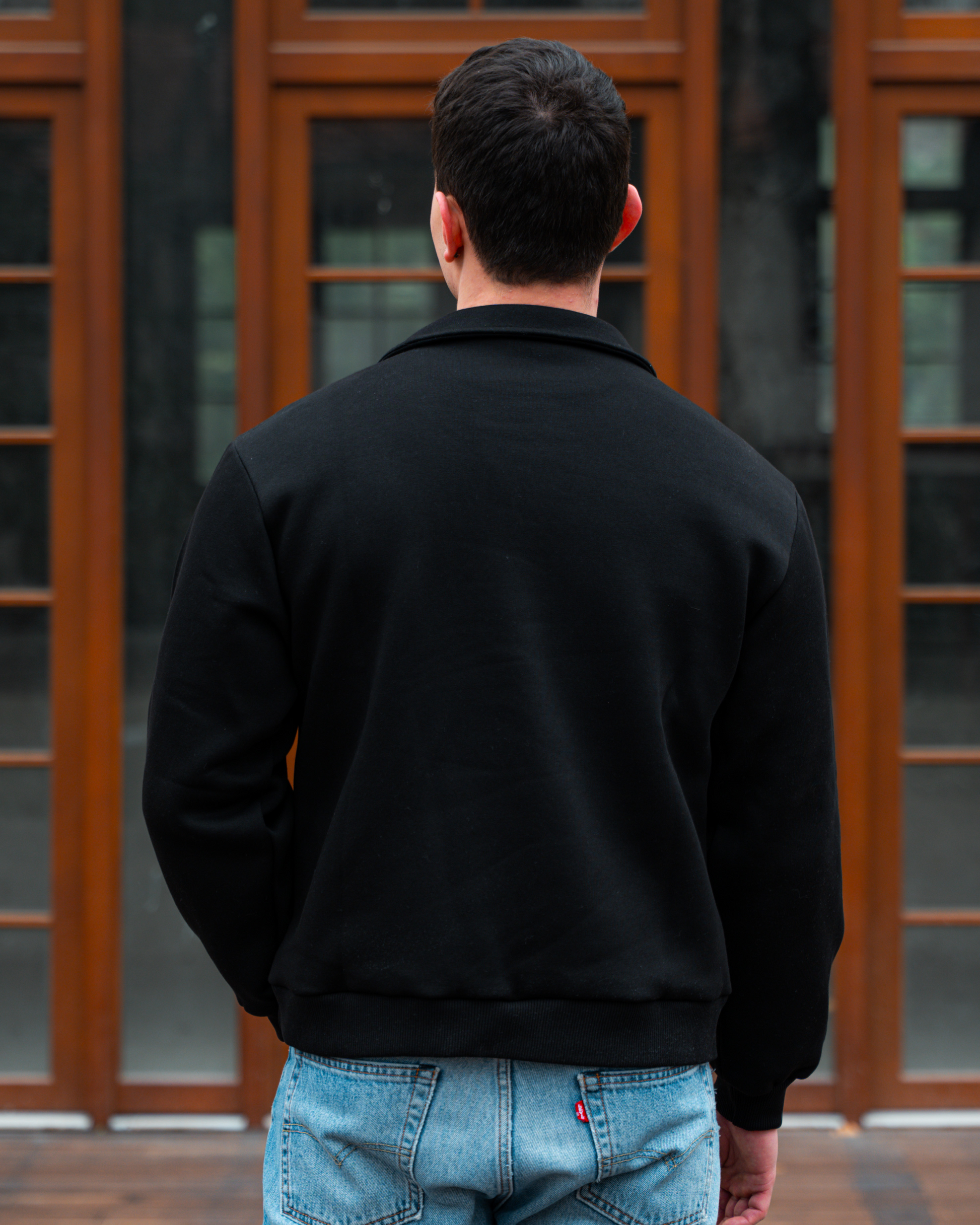 Erkek Boxy Fit Yarım Fermuarlı Siyah Sweatshirt