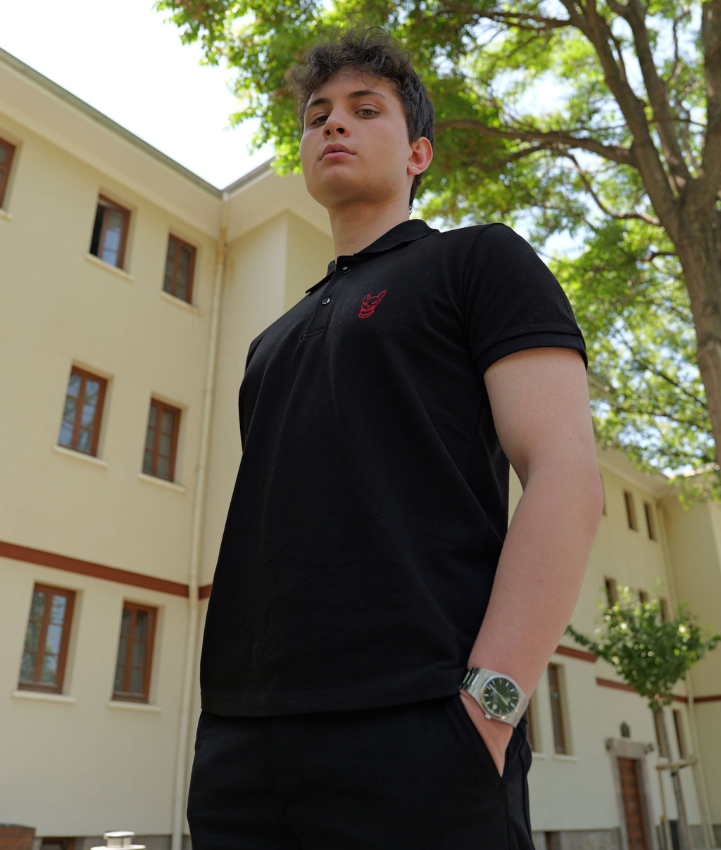 Erkek Slim Fit Siyah Polo Tişört – %100 Pamuk, Şık ve Rahat