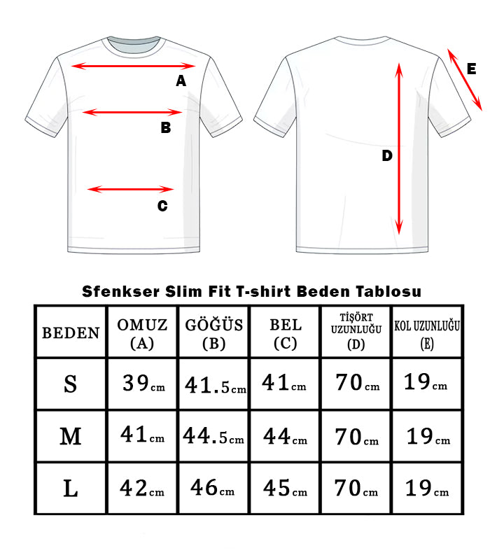 Size chart for Erkek Slim Fit Siyah T-Shirt